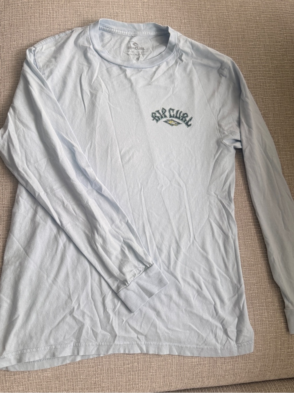 Rip Curl Pale Blue Long Sleeve Crew with Chest Embroidered Logo